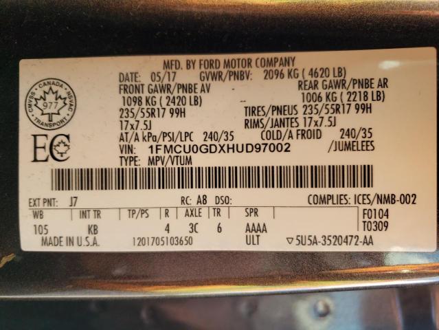Photo 10 from auction – 2017 FORD ESCAPE SE with VIN 1FMCU0GDXHUD97002