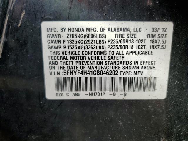 Photo 10 from auction – 2012 HONDA PILOT EX with VIN 5FNYF4H41CB046202