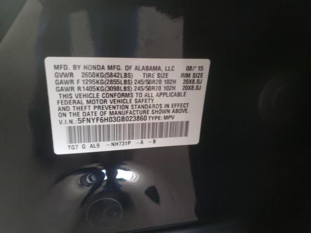 Photo 10 from auction – 2016 HONDA PILOT ELIT with VIN 5FNYF6H03GB023860
