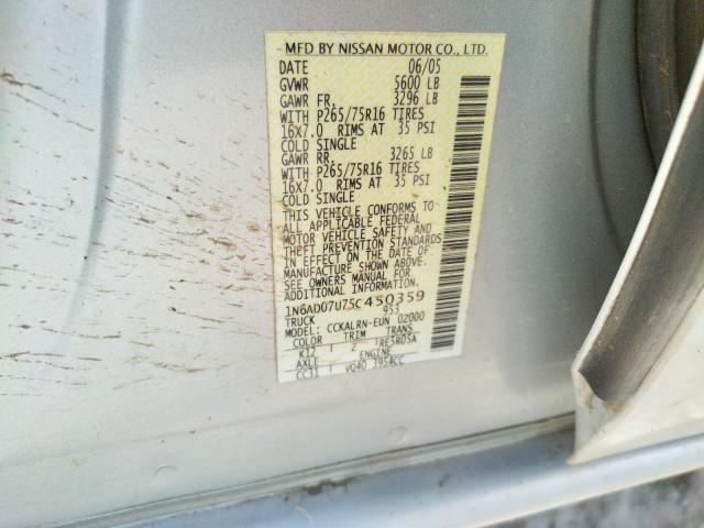 Photo 10 from auction – 2005 NISSAN FRONTIER C with VIN 1N6AD07U75C450359