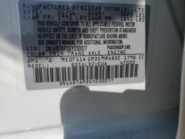 Photo 10 from auction – 2016 NISSAN SENTRA S with VIN 3N1AB7AP2GY230077