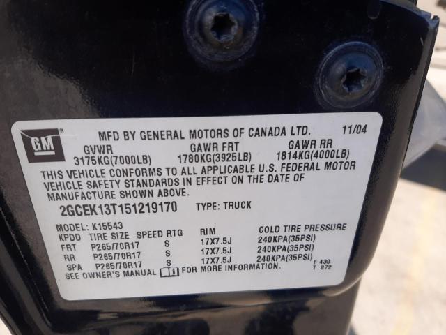 Photo 10 from auction – 2005 CHEVROLET SILVERADO with VIN 2GCEK13T151219170