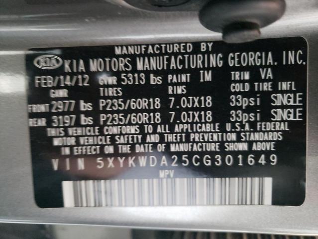 Photo 10 from auction – 2012 KIA SORENTO SX with VIN 5XYKWDA25CG301649