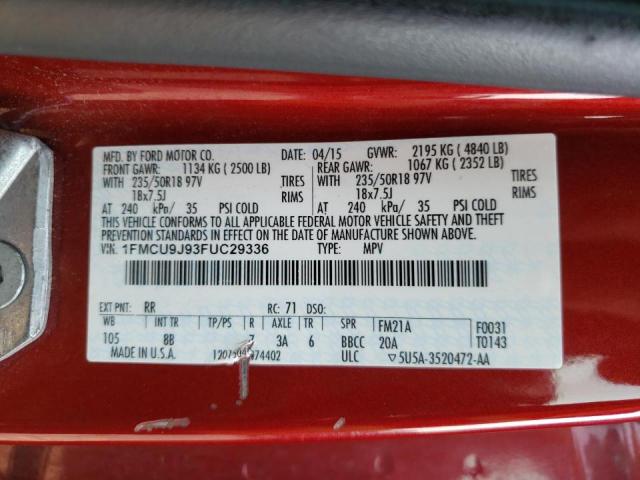 Photo 10 from auction – 2015 FORD ESCAPE TIT with VIN 1FMCU9J93FUC29336