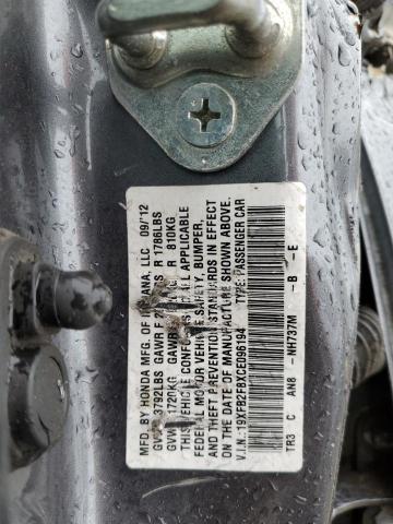 Photo 10 from auction – 2012 HONDA CIVIC EX with VIN 19XFB2F8XCE096194