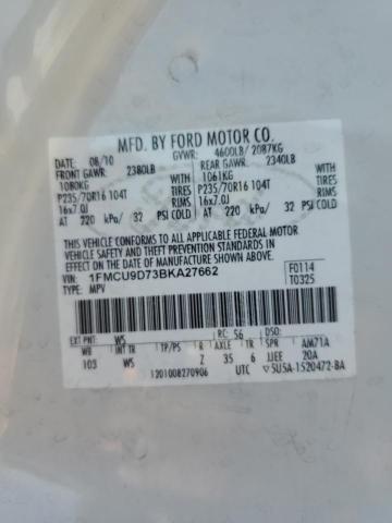 Photo 10 from auction – 2011 FORD ESCAPE XLT with VIN 1FMCU9D73BKA27662