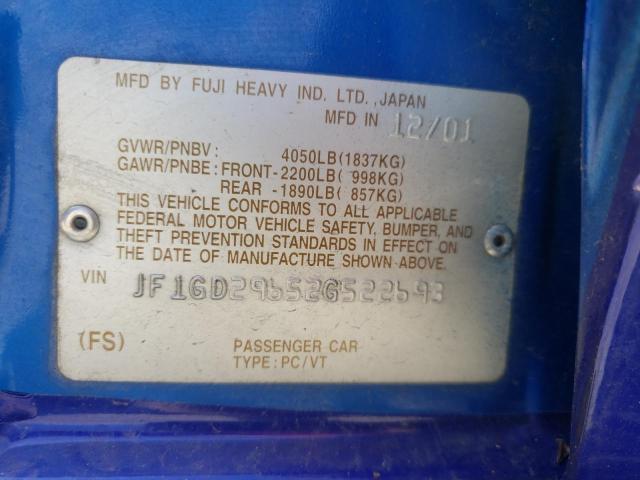 Photo 10 from auction – 2002 SUBARU IMPREZA WR with VIN JF1GD29652G522693