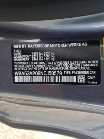 Photo 10 from auction – 2022 BMW 430I with VIN WBA53AP08NCJ58579
