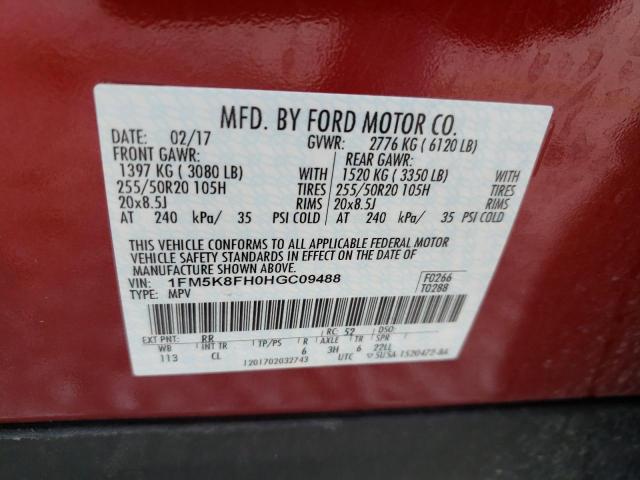 Photo 10 from auction – 2017 FORD EXPLORER L with VIN 1FM5K8FH0HGC09488