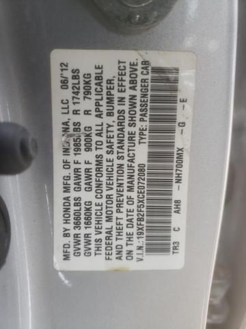 Photo 10 from auction – 2012 HONDA CIVIC with VIN 19XFB2F5XCE072080