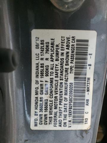 Photo 10 from auction – 2012 HONDA CIVIC LX with VIN 19XFB2F58CE090058