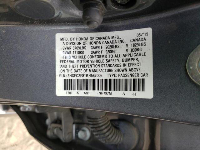 Photo 10 from auction – 2019 HONDA CIVIC SPOR with VIN 2HGFC2E81KH567006