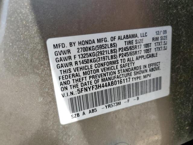 Photo 10 from auction – 2010 HONDA PILOT EX with VIN 5FNYF3H44AB016117