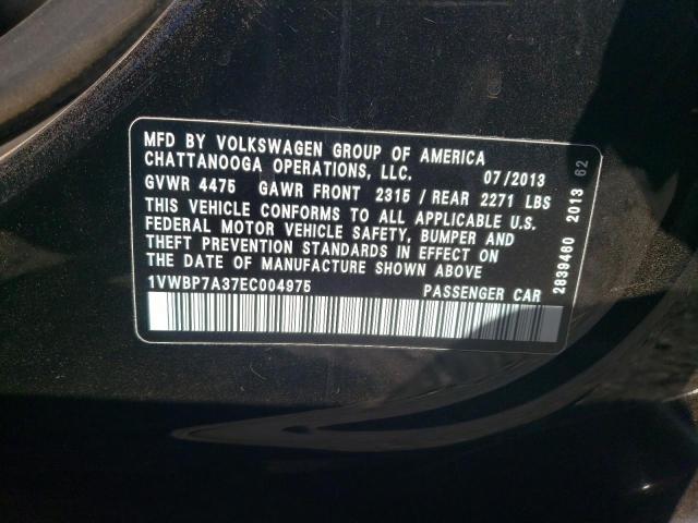 Photo 10 from auction – 2014 VOLKSWAGEN PASSAT SE with VIN 1VWBP7A37EC004975