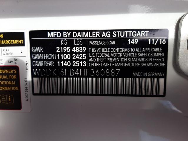 Photo 10 from auction – 2017 MERCEDES-BENZ E 400 with VIN WDDKJ6FB4HF360887