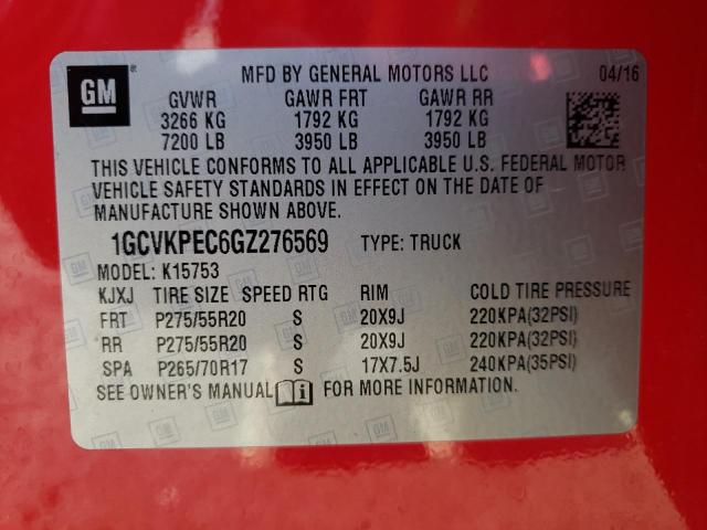 Photo 10 from auction – 2016 CHEVROLET SILVERADO with VIN 1GCVKPEC6GZ276569
