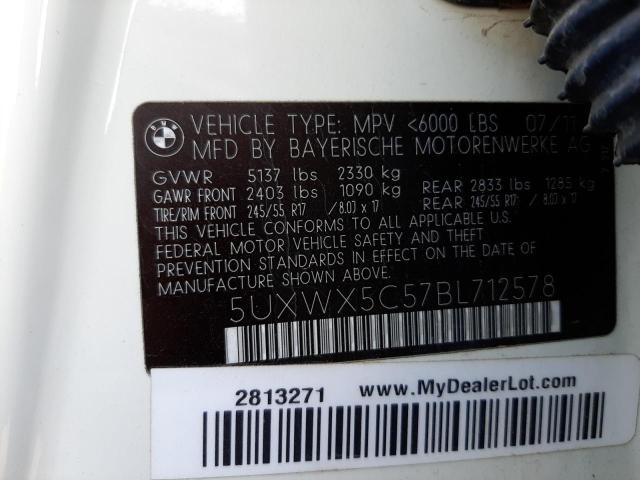 Photo 10 from auction – 2011 BMW X3 XDRIVE2 with VIN 5UXWX5C57BL712578