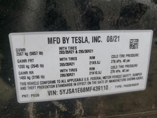 Photo 10 from auction – 2021 TESLA MODEL S with VIN 5YJSA1E68MF439110