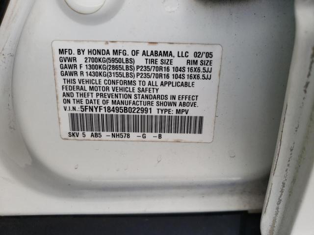 Photo 10 from auction – 2005 HONDA PILOT EX with VIN 5FNYF18495B022991