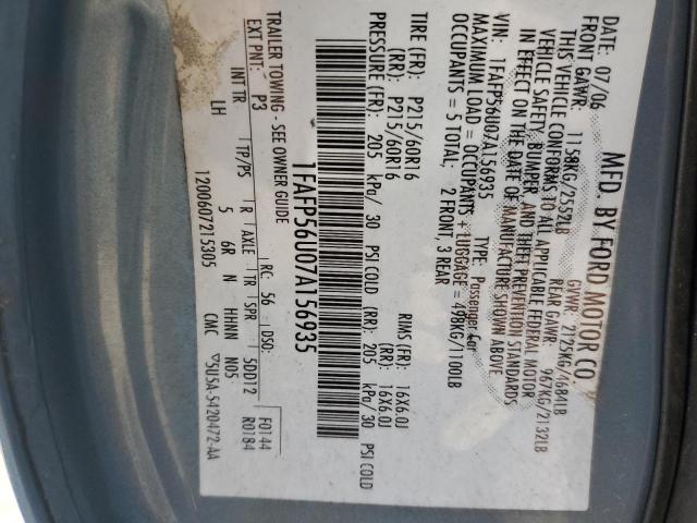 Photo 10 from auction – 2007 FORD TAURUS SEL with VIN 1FAFP56U07A156935