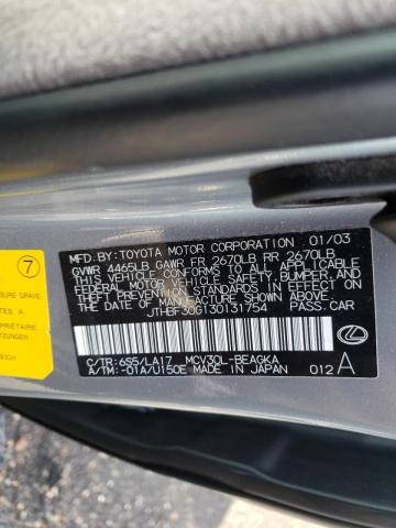 Photo 10 from auction – 2003 LEXUS ES 300 with VIN JTHBF30G130131754