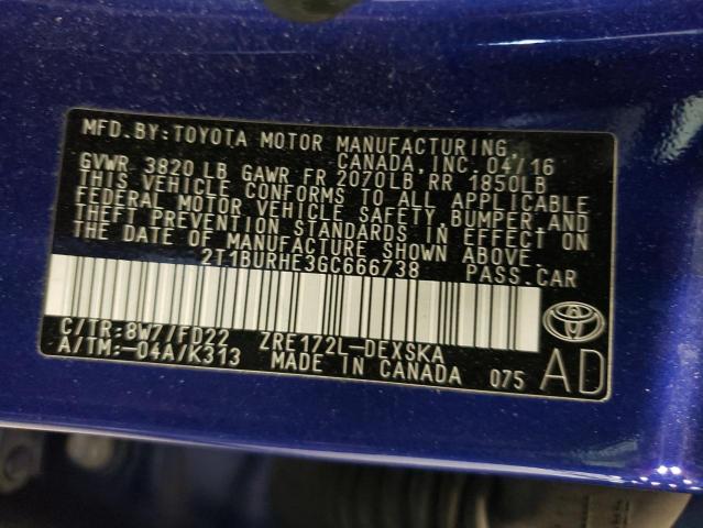 Photo 10 from auction – 2016 TOYOTA COROLLA L with VIN 2T1BURHE3GC666738