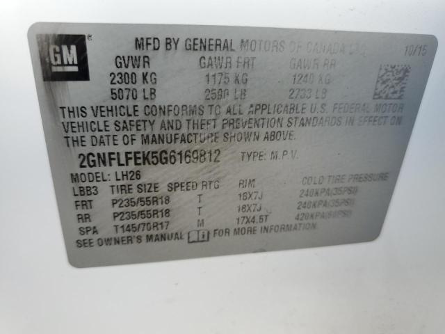 Photo 10 from auction – 2016 CHEVROLET EQUINOX LT with VIN 2GNFLFEK5G6169812