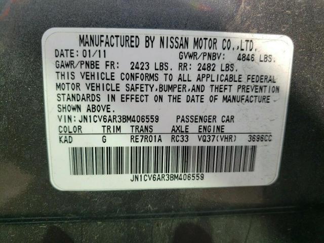 Photo 10 from auction – 2011 INFINITI G37 with VIN JN1CV6AR3BM406559