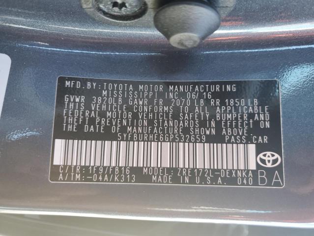 Photo 10 from auction – 2016 TOYOTA COROLLA L with VIN 5YFBURHE6GP532659