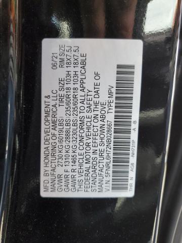 Photo 10 from auction – 2022 HONDA ODYSSEY with VIN 5FNRL6H72NB028667
