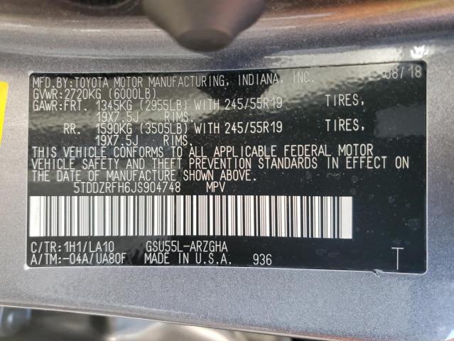 Photo 10 from auction – 2018 TOYOTA HIGHLANDER with VIN 5TDDZRFH6JS904748