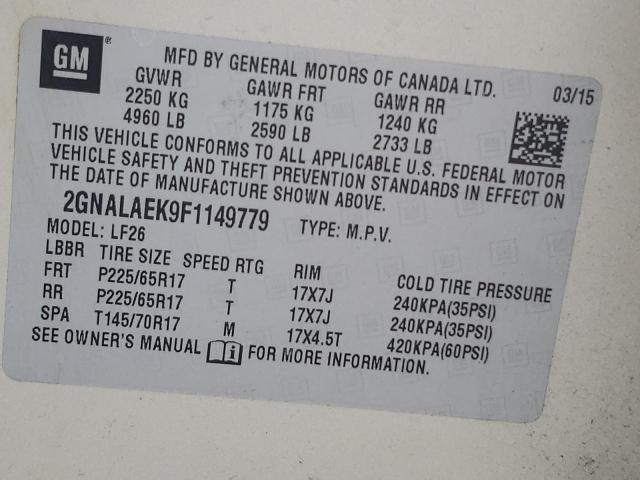 Photo 10 from auction – 2015 CHEVROLET EQUINOX LS with VIN 2GNALAEK9F1149779