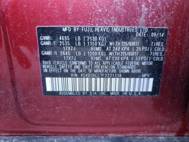 Photo 10 from auction – 2015 SUBARU OUTBACK 2. with VIN 4S4BSACC1F3231118