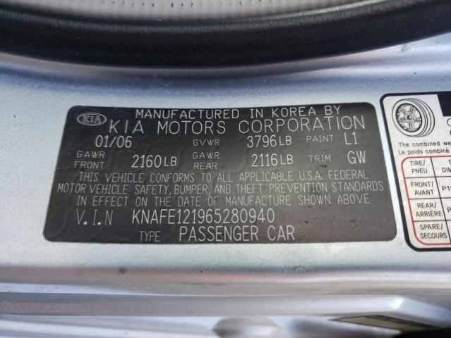 Photo 10 from auction – 2006 KIA SPECTRA LX with VIN KNAFE121965280940