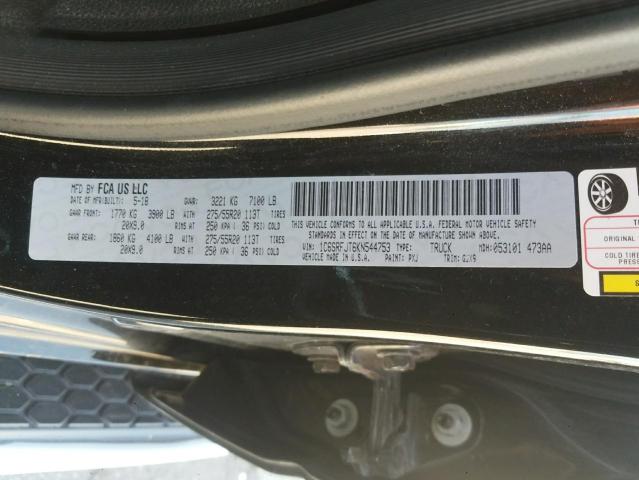 Photo 10 from auction – 2019 RAM 1500 LARAM with VIN 1C6SRFJT6KN544753
