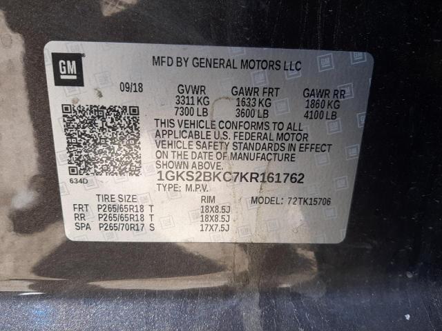 Photo 10 from auction – 2019 GMC YUKON SLT with VIN 1GKS2BKC7KR161762