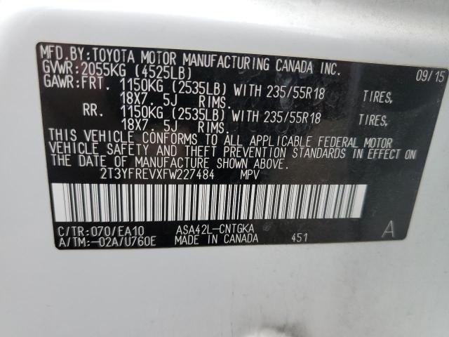 Photo 10 from auction – 2015 TOYOTA RAV4 LIMIT with VIN 2T3YFREVXFW227484