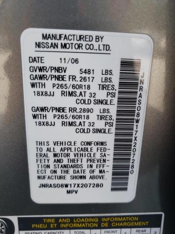 Photo 10 from auction – 2007 INFINITI FX35 with VIN JNRAS08W17X207280