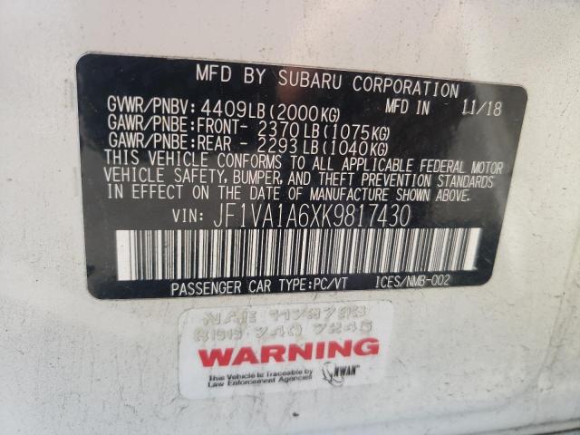Photo 10 from auction – 2019 SUBARU WRX with VIN JF1VA1A6XK9817430