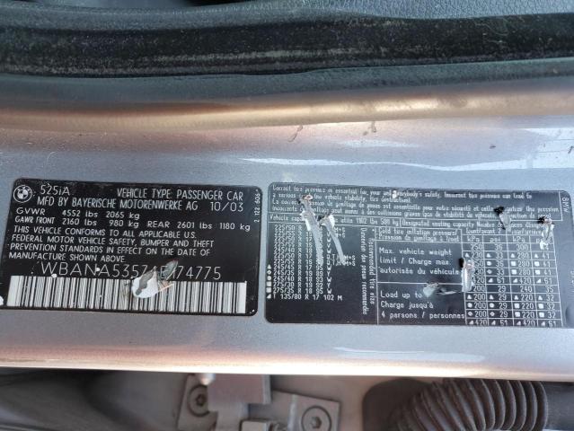 Photo 10 from auction – 2004 BMW 525 I with VIN WBANA53574B174775