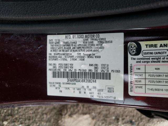 Photo 10 from auction – 2011 FORD FUSION SEL with VIN 3FAHP0JA5BR208244