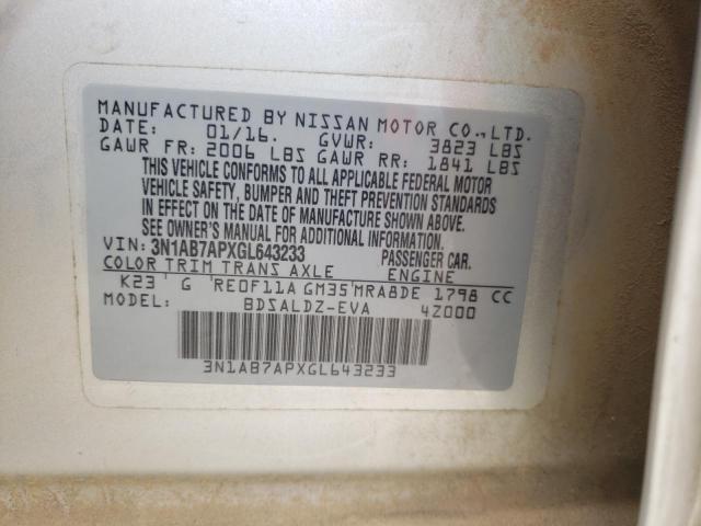 Photo 10 from auction – 2016 NISSAN SENTRA S with VIN 3N1AB7APXGL643233