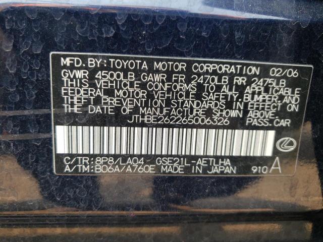 Photo 10 from auction – 2006 LEXUS IS 350 with VIN JTHBE262265006326