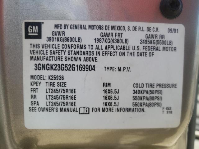 Photo 10 from auction – 2002 CHEVROLET AVALANCHE with VIN 3GNGK23G52G169904