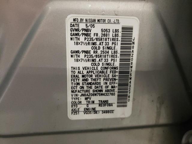 Photo 10 from auction – 2005 NISSAN MURANO with VIN JN8AZ08W75W432760