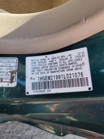Photo 10 from auction – 2001 HONDA CIVIC SI with VIN 1HGEM21991L021076