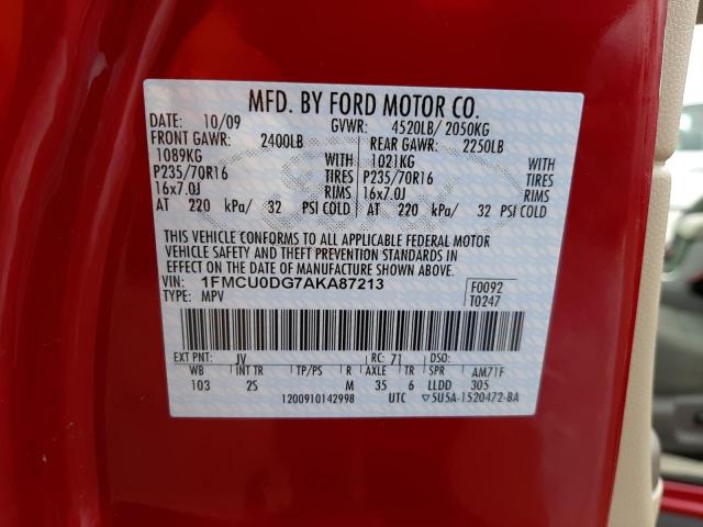 Photo 10 from auction – 2010 FORD ESCAPE XLT with VIN 1FMCU0DG7AKA87213