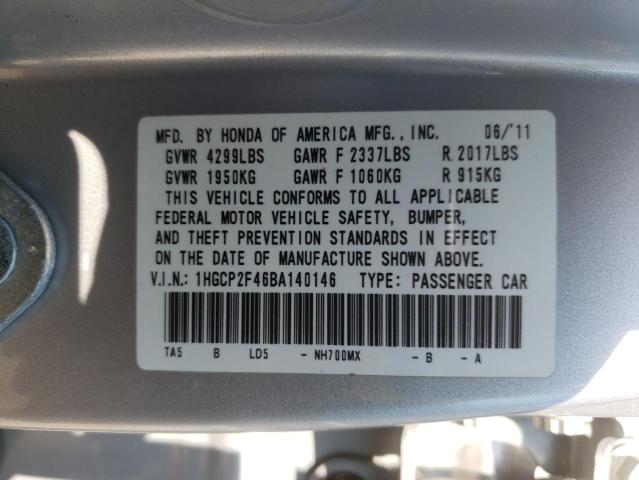 Photo 10 from auction – 2011 HONDA ACCORD LXP with VIN 1HGCP2F46BA140146