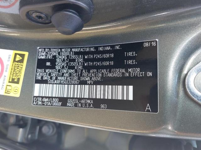 Photo 10 from auction – 2016 TOYOTA HIGHLANDER with VIN 5TDJKRFH5GS328067