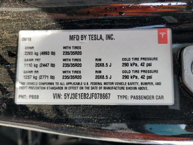 Photo 10 from auction – 2018 TESLA MODEL 3 with VIN 5YJ3E1EB2JF078667